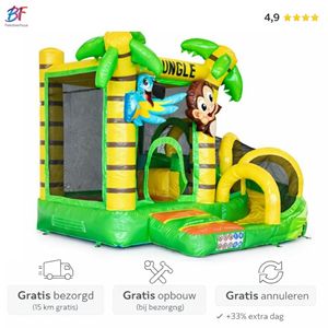 Jungle springkussen Jungle springkussen met glijbaan en aapje huren in Nieuwerkerk aan den IJssel en omstreken voor kinderfeestje