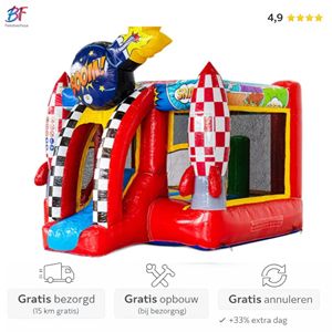 Raket springkussen huren een klein compact springkussen om te huren in thema Raket/astronaut